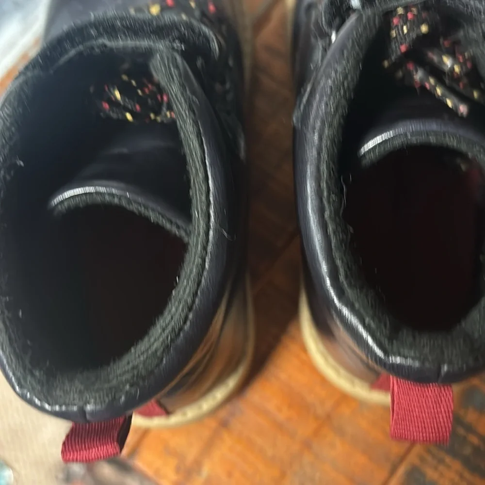 Boys Toddler Black Leather Boots with Multicolor Laces